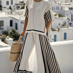 Modinzi Sets Women’s Striped Two-Piece Set – Relaxed Top & Wide-Leg Pants