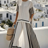 Modinzi Sets Women’s Striped Two-Piece Set – Relaxed Top & Wide-Leg Pants