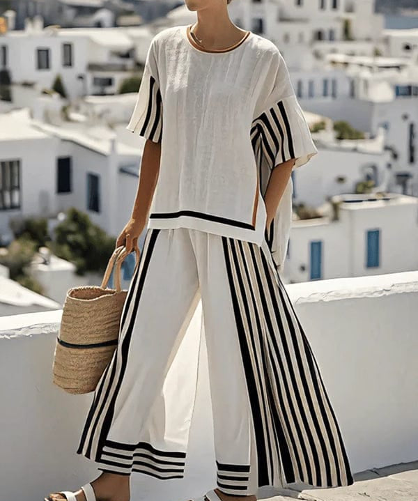 Modinzi Sets Women’s Striped Two-Piece Set – Relaxed Top & Wide-Leg Pants