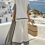 Modinzi Sets Women’s Striped Two-Piece Set – Relaxed Top & Wide-Leg Pants