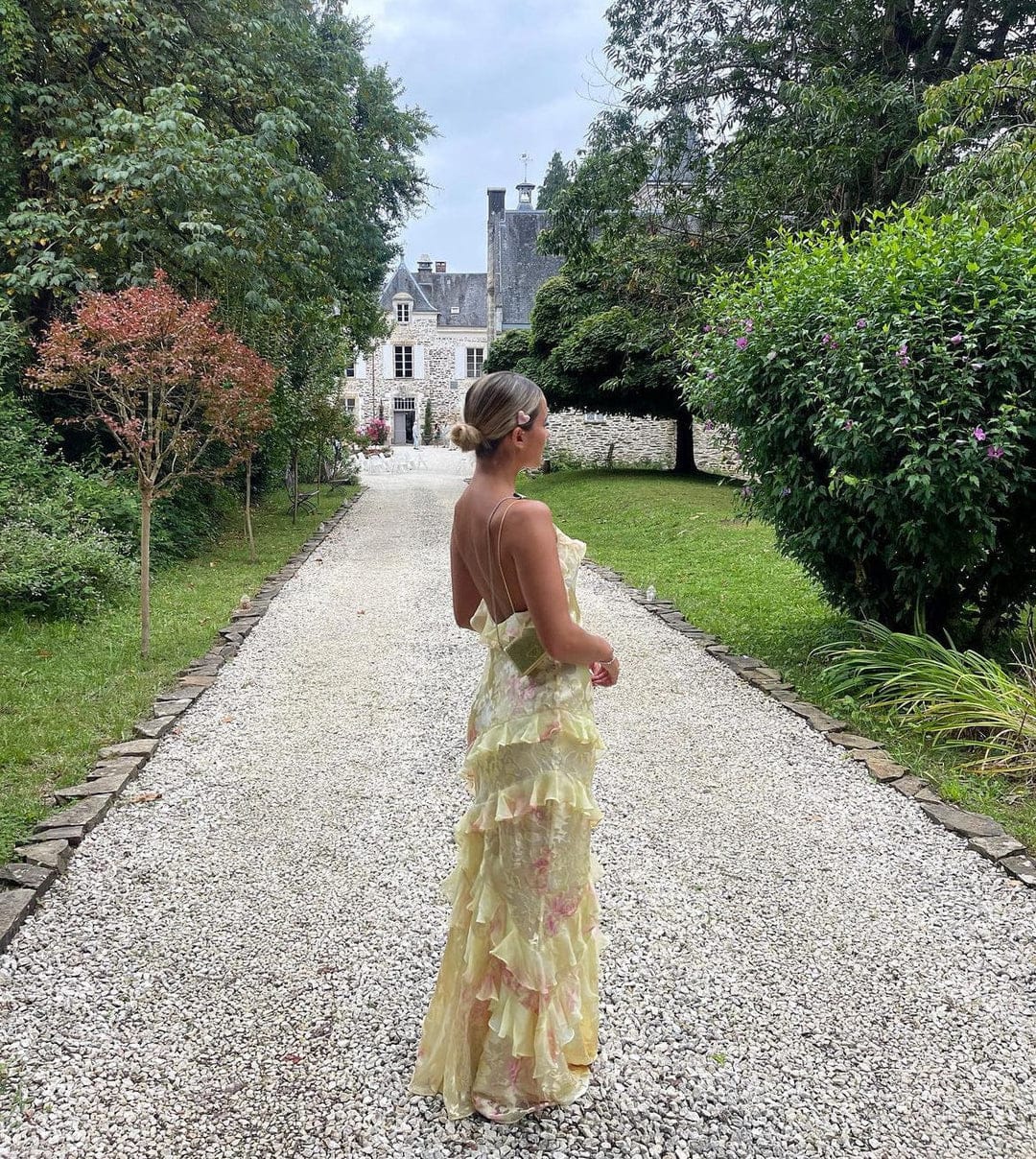 Modinzi Maxi dress Women’s Tiered Ruffle Maxi Dress – Floral Print Spaghetti Strap Evening Dress