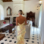 Modinzi Maxi dress Women’s Tiered Ruffle Maxi Dress – Floral Print Spaghetti Strap Evening Dress