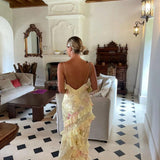 Modinzi Maxi dress Women’s Tiered Ruffle Maxi Dress – Floral Print Spaghetti Strap Evening Dress