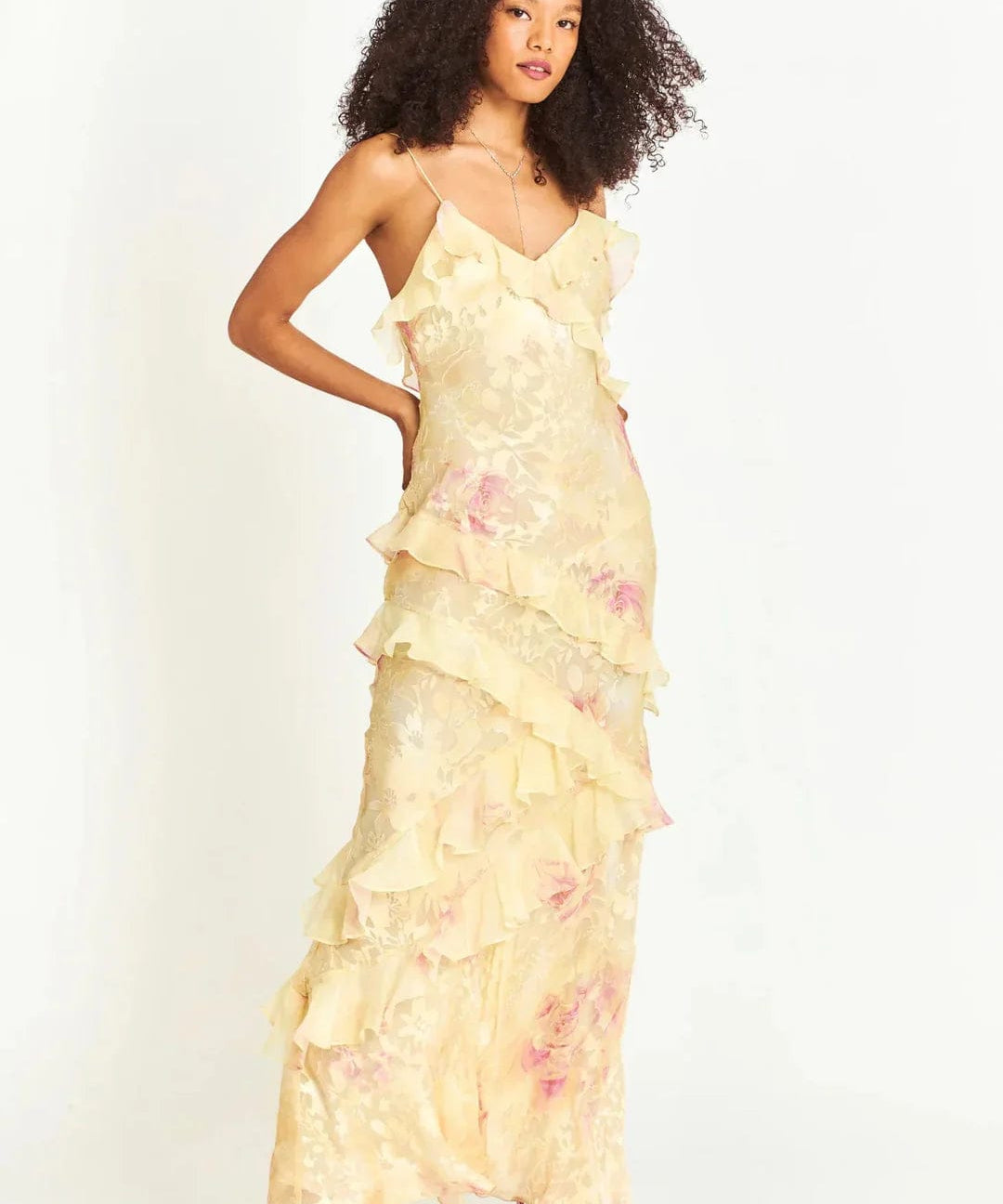 Modinzi Maxi dress Women’s Tiered Ruffle Maxi Dress – Floral Print Spaghetti Strap Evening Dress