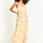 Modinzi Maxi dress Women’s Tiered Ruffle Maxi Dress – Floral Print Spaghetti Strap Evening Dress