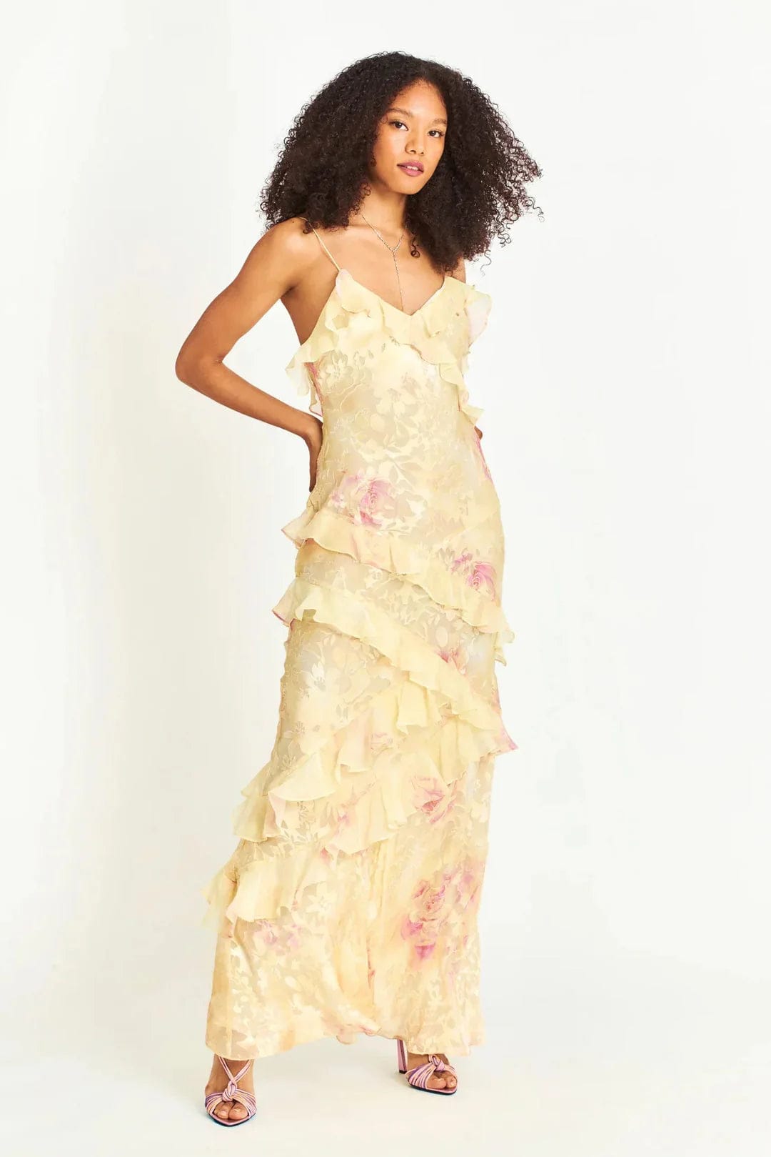 Modinzi Maxi dress Women’s Tiered Ruffle Maxi Dress – Floral Print Spaghetti Strap Evening Dress