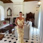 Modinzi Maxi dress Yellow / 8 (S) Women’s Tiered Ruffle Maxi Dress – Floral Print Spaghetti Strap Evening Dress