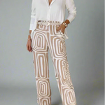 Modinzi Sets Women’s Two-Piece Set – White Button Shirt & High-Waist Geometric Wide Leg Trousers
