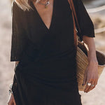 Modinzi Mini Dress Black / 8 (S) Women’s V-Neck Wrap Mini Dress – Tie Waist Beach & Casual Dress