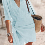 Modinzi Mini Dress Blue / 8 (S) Women’s V-Neck Wrap Mini Dress – Tie Waist Beach & Casual Dress