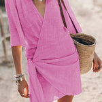 Modinzi Mini Dress Pink / 8 (S) Women’s V-Neck Wrap Mini Dress – Tie Waist Beach & Casual Dress