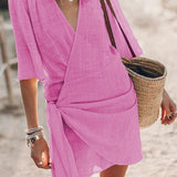 Modinzi Mini Dress Pink / 8 (S) Women’s V-Neck Wrap Mini Dress – Tie Waist Beach & Casual Dress