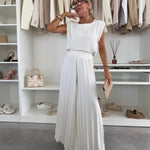 Modinzi Sets White / 8 (S) Women’s Viscose Wide-Leg Pleated Trousers & Sleeveless Blouse Set – Essence Collection