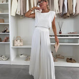 Modinzi Sets White / 8 (S) Women’s Viscose Wide-Leg Pleated Trousers & Sleeveless Blouse Set – Essence Collection