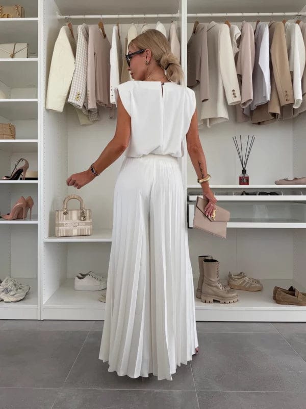 Modinzi Sets Women’s Viscose Wide-Leg Pleated Trousers & Sleeveless Blouse Set – Essence Collection