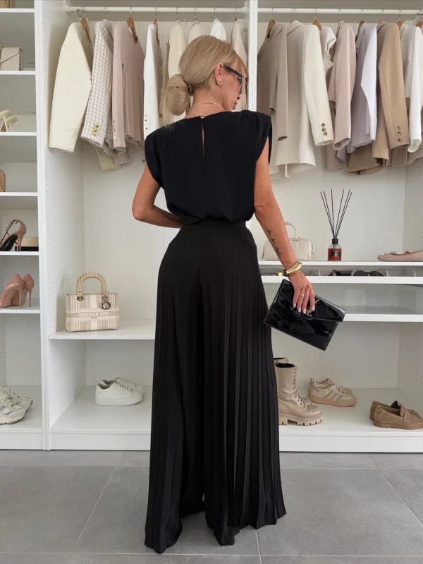 Modinzi Sets Women’s Viscose Wide-Leg Pleated Trousers & Sleeveless Blouse Set – Essence Collection