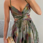 Modinzi Maxi dress Women's Watercolor Chiffon Maxi Dress – Spaghetti Strap Backless Evening Gown