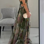 Modinzi Maxi dress Women's Watercolor Chiffon Maxi Dress – Spaghetti Strap Backless Evening Gown