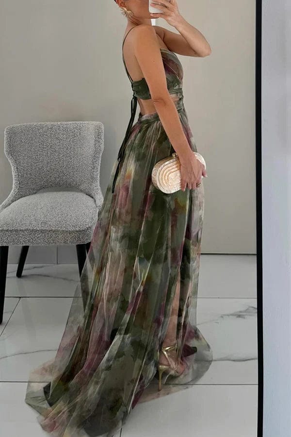 Modinzi Maxi dress Women's Watercolor Chiffon Maxi Dress – Spaghetti Strap Backless Evening Gown
