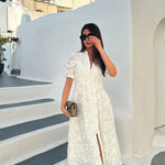 Modinzi Maxi dress Women’s White Embroidered Midi Dress – Elegant Floral Lace Vacation Dress