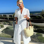 Modinzi Maxi dress Women’s White Embroidered Midi Dress – Elegant Floral Lace Vacation Dress