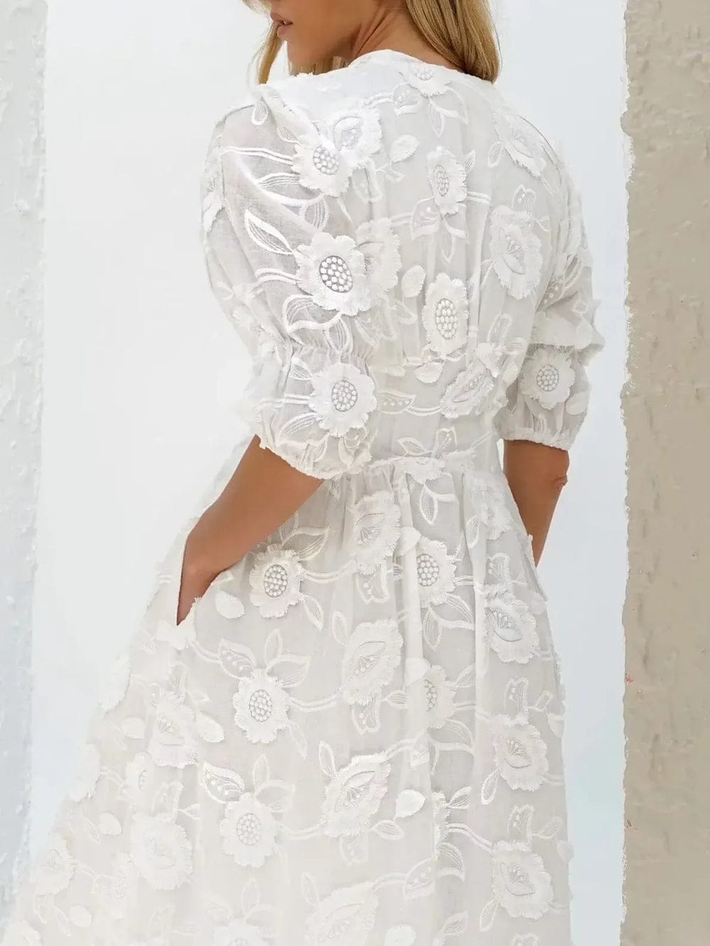 Modinzi Maxi dress Women’s White Embroidered Midi Dress – Elegant Floral Lace Vacation Dress