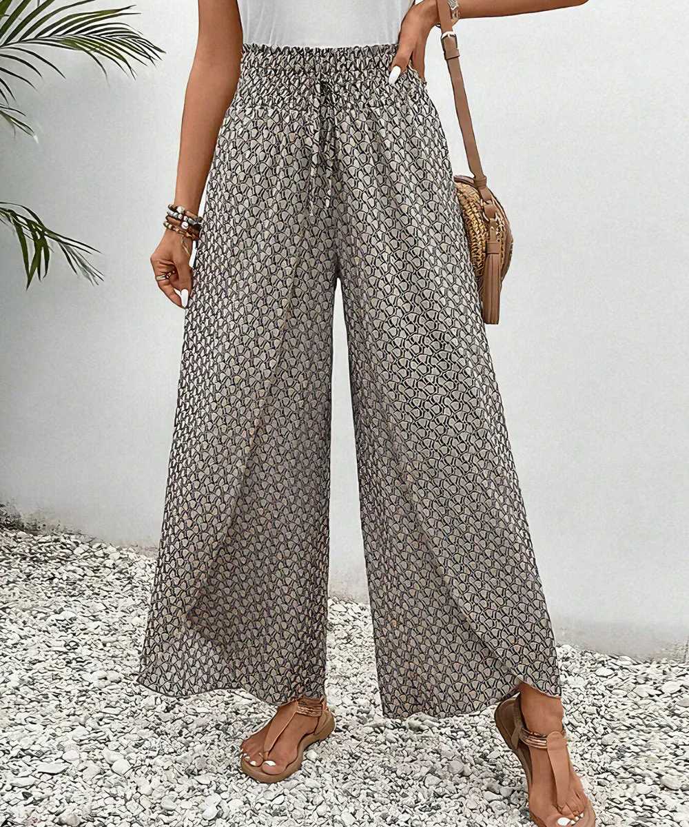 Modinzi Trousers black / 8 (S) Women’s Wide Leg Printed Trousers – High Waist Lightweight Summer Pants