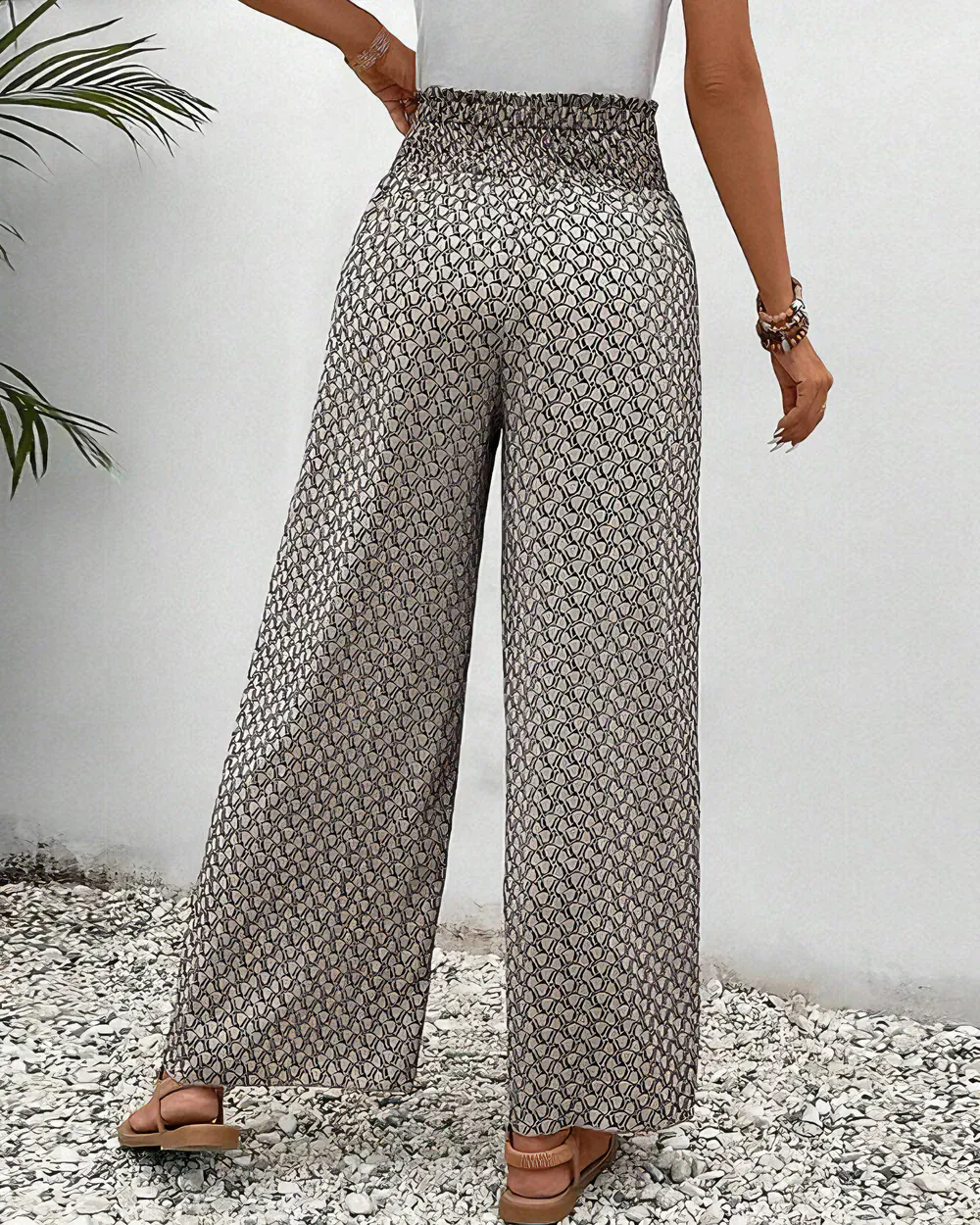 Modinzi Trousers Women’s Wide Leg Printed Trousers – High Waist Lightweight Summer Pants