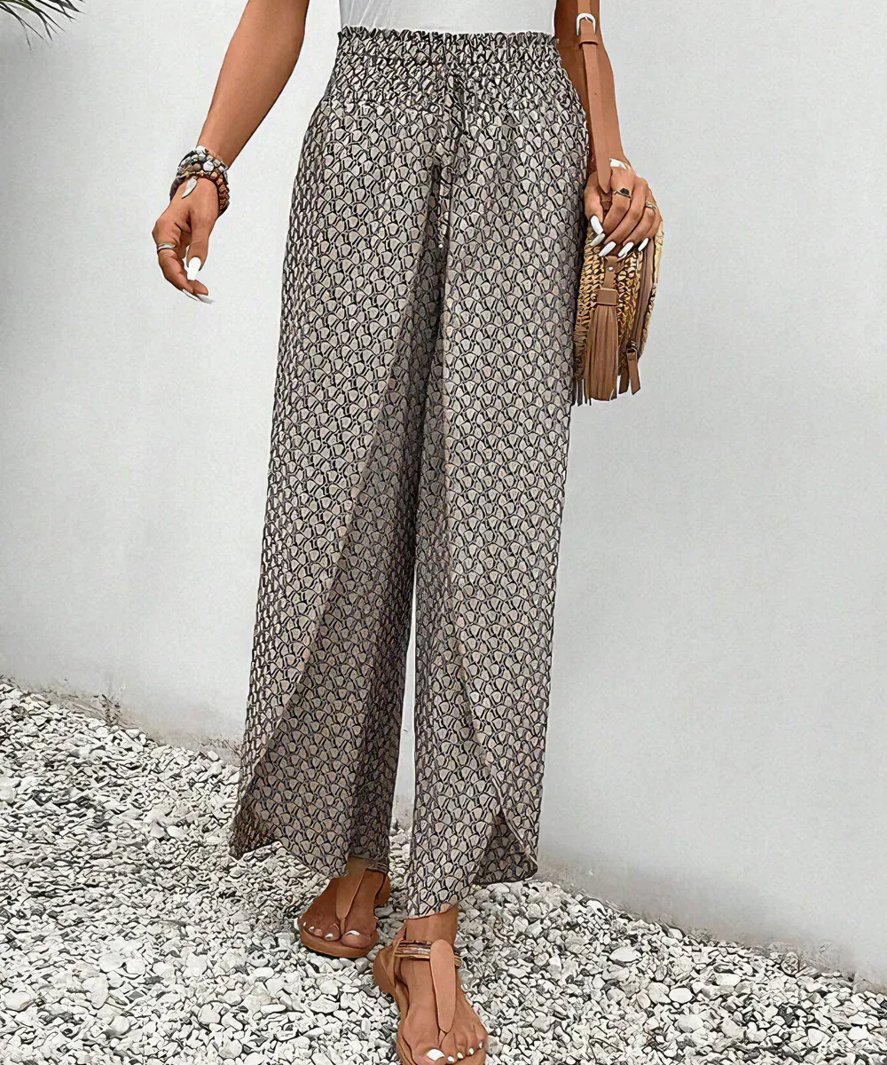 Modinzi Trousers Women’s Wide Leg Printed Trousers – High Waist Lightweight Summer Pants