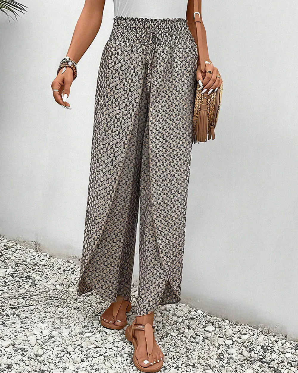 Modinzi Trousers Women’s Wide Leg Printed Trousers – High Waist Lightweight Summer Pants